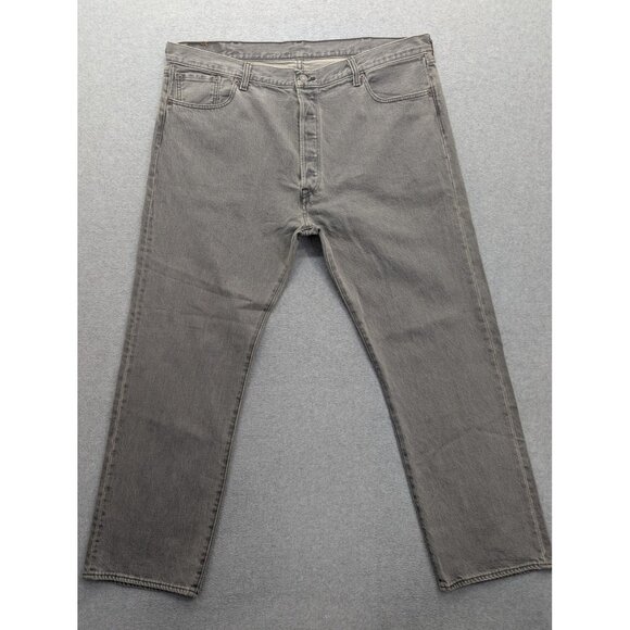Levis 501 Jeans Mens 42x30 Gray Denim Button Fly Straight Original Fit Red Tab - Picture 1 of 14